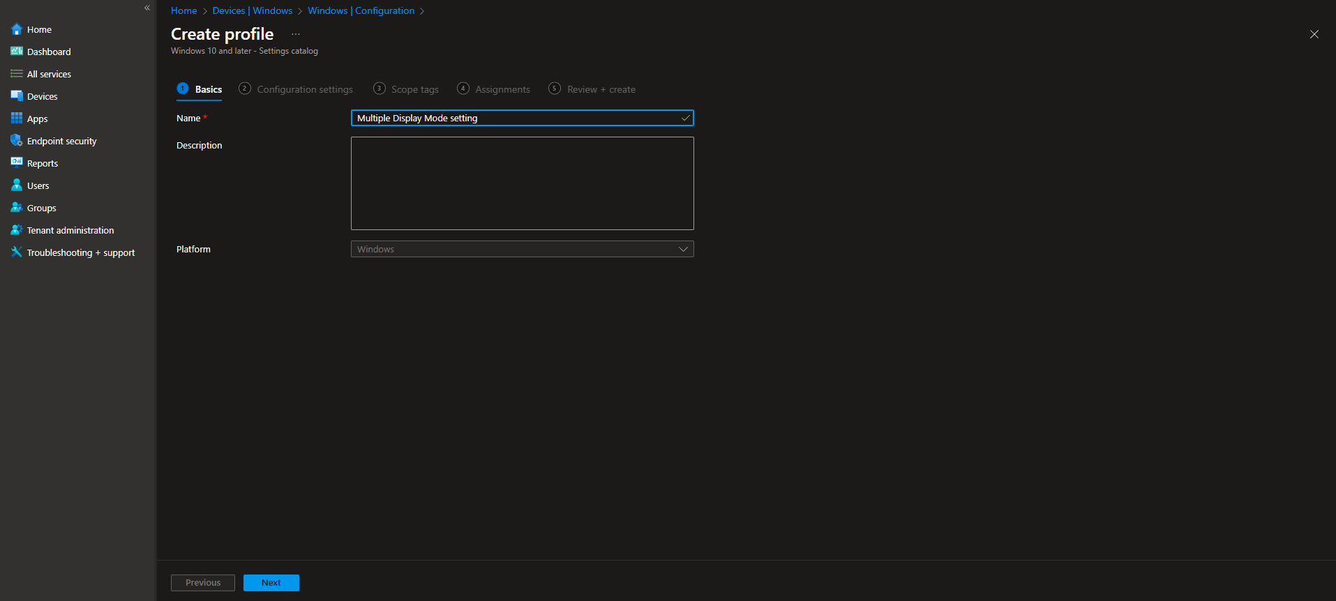 Naming the configuration profile